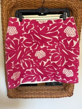 Bright Pink Floral Cutout Mini Skirt